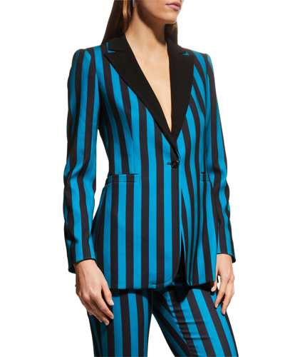 Shop Alice And Olivia Breann Striped Long Fitted Blazer In Positano Stripe L