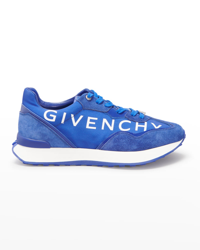 Shop Givenchy Men's Giv Runner Light 4g-logo Textile Sneakers In Ocean Blue