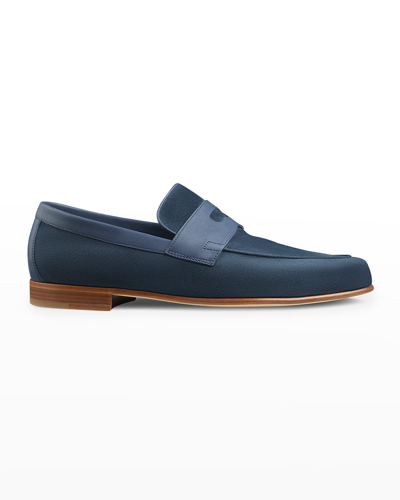 Shop John Lobb Men's Hendra Suede Penny Loafers In Denim