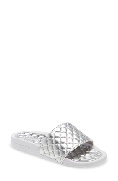 Shop Apl Athletic Propulsion Labs Lusso Quilted Slide Sandal In Chrome / White