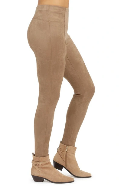 Shop Spanx High Waist Faux Suede Leggings In Camel