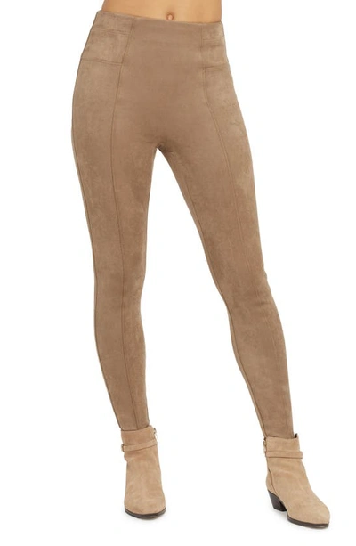 Shop Spanx High Waist Faux Suede Leggings In Camel