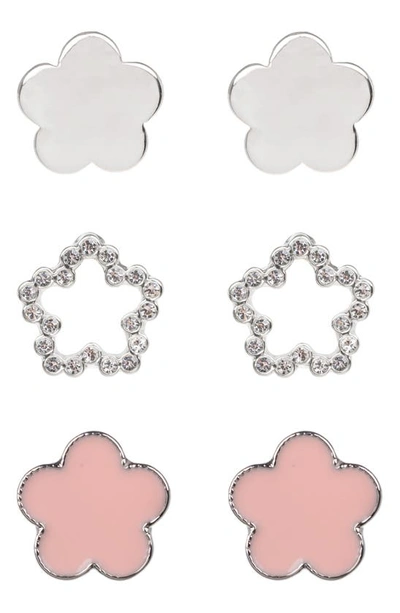 Shop Jardin 3-piece Silver-tone Clover Stud Earring Set In Pink/ Silver