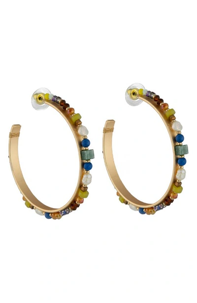 Shop Jardin Freshwater Pearl Beaded Hoop Earrings In Multi/ Blue
