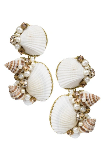 Shop Jardin Gold-tone Shell & Faux Pearl Earrings In White/ Gold