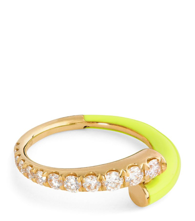 Shop Melissa Kaye Yellow Gold, Diamond And Enamel Lola Ring