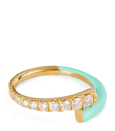 Shop Melissa Kaye Yellow Gold And Diamond Lola Pinky Ring In Green
