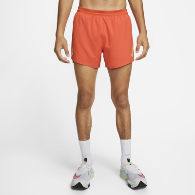 Shop Nike Men's Dri-fit Adv Aeroswift 4" Brief-lined Racing Shorts In Orange