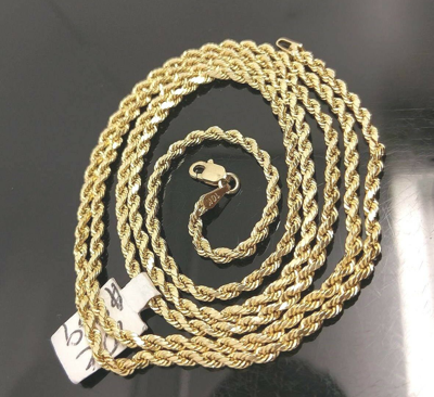 Pre-owned Globalwatches10 Real 10k Gold Kids Rope Chain 16 18 20 Inch Necklace 2.5mm