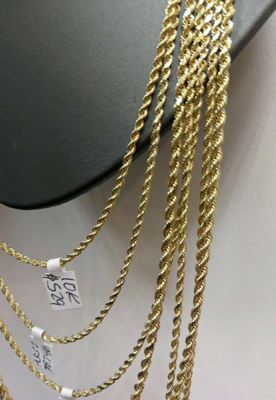 Pre-owned Globalwatches10 Real 10k Gold Kids Rope Chain 16 18 20 Inch Necklace 2.5mm
