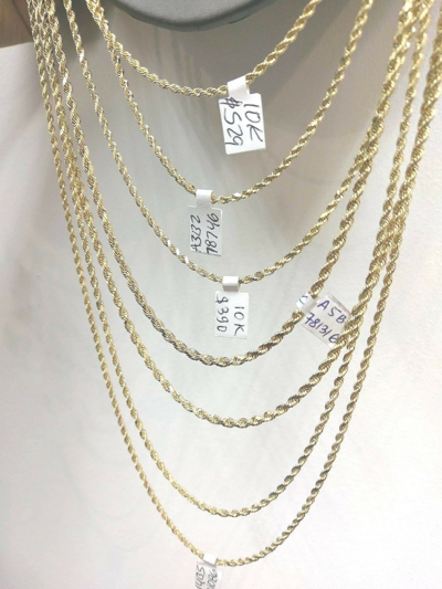 Pre-owned Globalwatches10 Real 10k Gold Kids Rope Chain 16 18 20 Inch Necklace 2.5mm