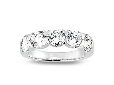 Pre-owned Jewelwesell 5stone 2.50ct Diamond Wedding Band Ring 14k White Gold Round Si1 Bezel Setting
