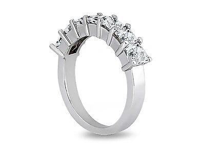 Pre-owned Jewelwesell 7stone 0.70ct Diamond Wedding Band Ring 18k White Gold Princess Cut Si1 Prong
