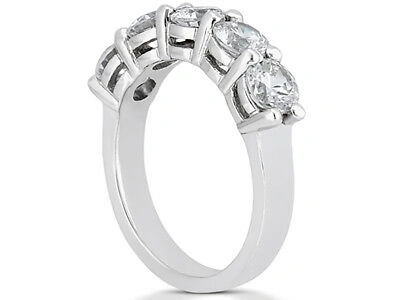 Pre-owned Jewelwesell 5stone 2.25ct Diamond Gallery Wedding Band Ring Platinum Round Cut F Vs2 Prong In White