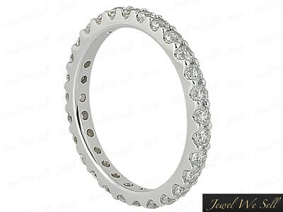 Pre-owned Jewelwesell Real 0.65ct Round Diamond Wedding Eternity Band Ring 14k White Gold I Si2 Prong