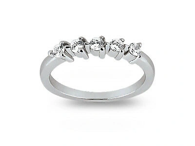 Pre-owned Jewelwesell Classic 0.25ct Diamond Wedding Band Ring 14k White Gold Round I Si2 Prong Set