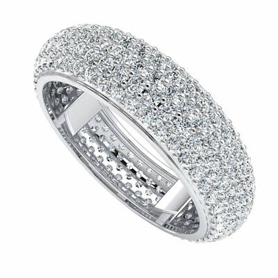 Pre-owned Jewelwesell Round Diamond 1.85ct Womens Domed 5-row Pave Band Eternity Ring Sterling Silver In Gh