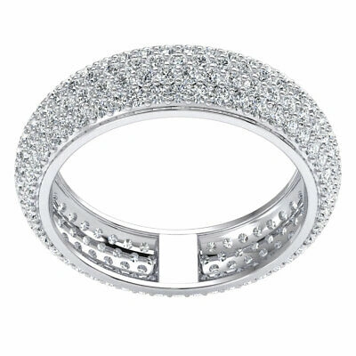 Pre-owned Jewelwesell Round Diamond 1.85ct Womens Domed 5-row Pave Band Eternity Ring Sterling Silver In Gh