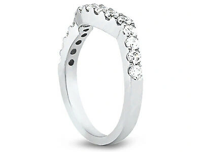Pre-owned Jewelwesell 0.65ct Diamond Wedding Band Ring Curved Pave 18k White Gold Round Bead Si1