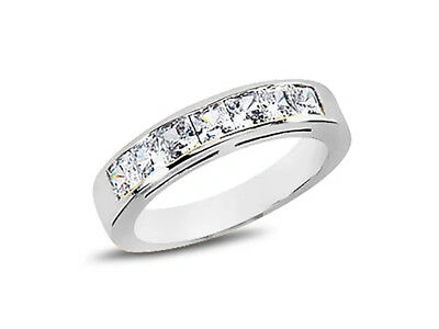 Pre-owned Jewelwesell 7stone 0.91ct Diamond Wedding Band Ring Platinum Princess Cut H Si2 Channel Set