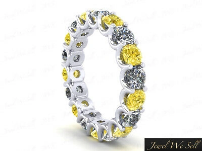 Pre-owned Jewelwesell 2.20ct Round Yellow Diamond Shared U-prong Eternity Band Ring 14k Gold I1 I Si2