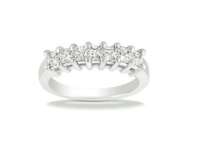 Pre-owned Jewelwesell 7stone 1.61ct Diamond Wedding Band Ring 10k White Gold Princess Jk I1-i2 Prong