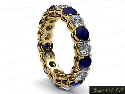 Pre-owned Jewelwesell 3.80ct Round Sapphire Diamond Gallery Shared Eternity Band Ring 14k Aaaa F Vs2