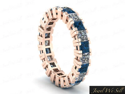 Pre-owned Jewelwesell 3.40ct Princess Blue Diamond Gallery Eternity Band Ring 14k Rose Gold I1 I Si2