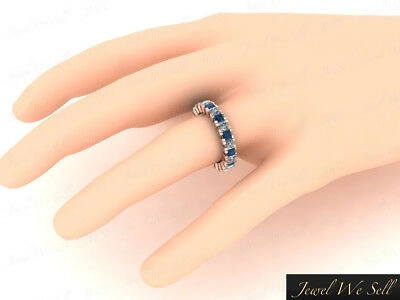 Pre-owned Jewelwesell 3.40ct Princess Blue Diamond Gallery Eternity Band Ring 14k Rose Gold I1 I Si2