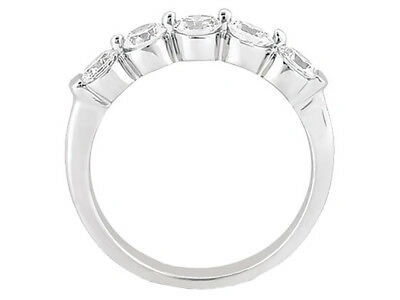Pre-owned Jewelwesell 5stone 1.00ct Diamond Wedding Band Ring 14k White Gold Round Cut Si1 Prong Set