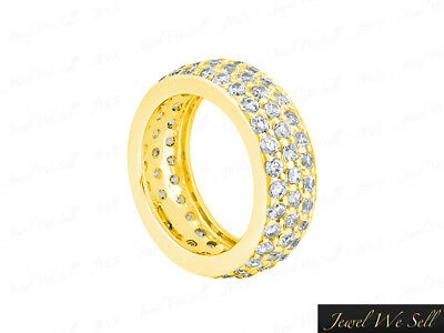 Pre-owned Jewelwesell Real 1.67ct Round Cut Diamond 3row Pave Eternity Band Ring 14k Yellow Gold I Si2