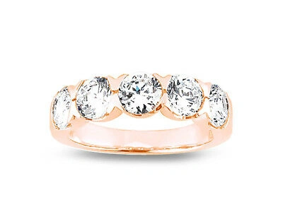 Pre-owned Jewelwesell Real 2ct Diamond Wedding Band Ring 18k Rose Gold Round Brilliant Cut Si1 Bezel