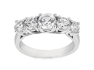 Pre-owned Jewelwesell 5stone 1.30ct Diamond Wedding Band Ring 14k White Gold Round Brilliant Cut Si1