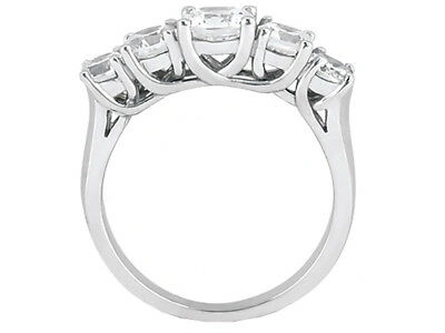 Pre-owned Jewelwesell 5stone 1.30ct Diamond Wedding Band Ring 14k White Gold Round Brilliant Cut Si1