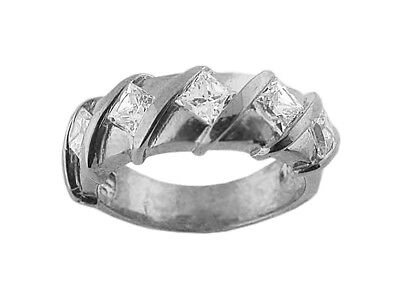 Pre-owned Jewelwesell 5stone 1ct Diamond Wedding Band Ring 950 Platinum Princess Cut F Vs1 Bezel Set