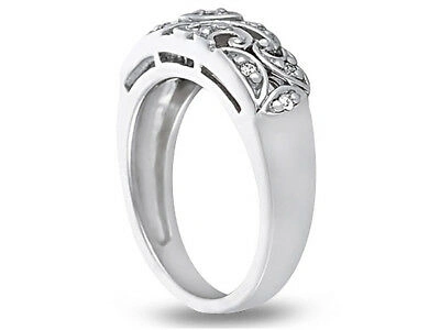 Pre-owned Jewelwesell Real 0.27ct Diamond Wedding Band Ring 18kt White Gold Round Cut Si1 Bead Set