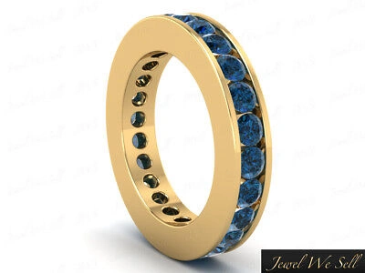 Pre-owned Jewelwesell 2.2ct Round Cut Blue Diamond Classic Channel Set Eternity Band Ring 14k Gold Si2