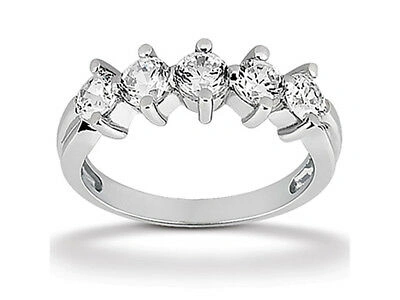 Pre-owned Jewelwesell 5stone 0.50ct Diamond Wedding Band Ring 18k White Gold Round Brilliant Cut I Si2