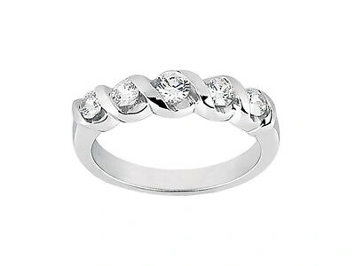 Pre-owned Jewelwesell Real 0.51ct Diamond Wedding Band Ring 18k White Gold Round Cut Si1 Channel Set