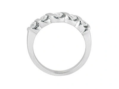 Pre-owned Jewelwesell Real 0.51ct Diamond Wedding Band Ring 18k White Gold Round Cut Si1 Channel Set