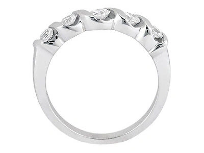 Pre-owned Jewelwesell Real 0.51ct Diamond Wedding Band Ring 18k White Gold Round Cut Si1 Channel Set
