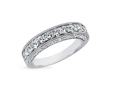 Pre-owned Jewelwesell 1.46ct Diamond Wedding Band Ring 14k White Gold Round Brilliant Cut Bezel Si1