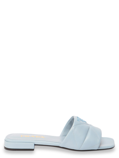 Shop Prada Quilted Nappa Sandals In Blue