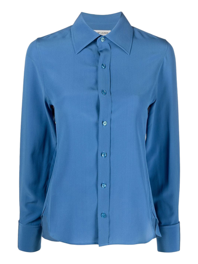Shop Saint Laurent Women's Shirts -  - In Blue Silk