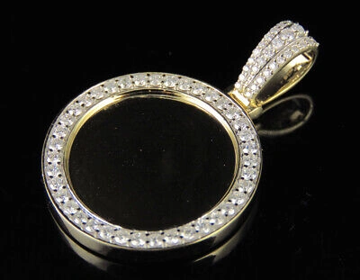 Pre-owned Memory 10k Yellow Gold  Frame Medallion Photo Engrave Diamond Pendant 1.15 Ct In G-h