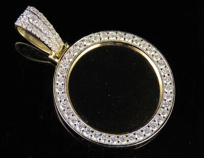 Pre-owned Memory 10k Yellow Gold  Frame Medallion Photo Engrave Diamond Pendant 1.15 Ct In G-h