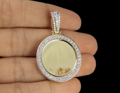 Pre-owned Memory 10k Yellow Gold  Frame Medallion Photo Engrave Diamond Pendant 1.15 Ct In G-h