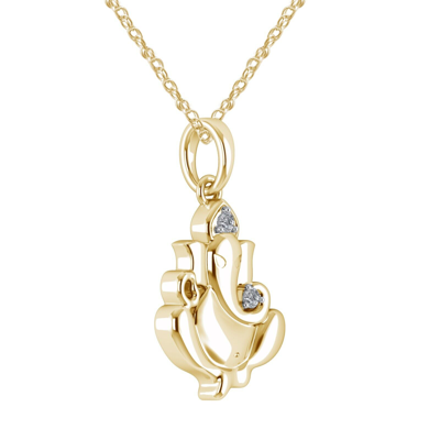 Pre-owned Halo 10k Yellow Gold Natural Diamond Ladies Ganesh Religious Hindu Pendant 18" Chain In White