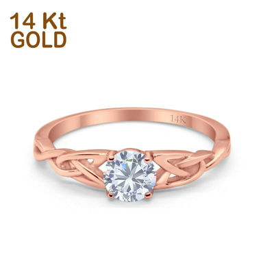 Pre-owned Emerald 14k Rose Gold Round Three Stone Bridal Simulated Cz Wedding Engagement Ring In Pink
