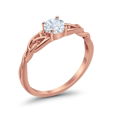 Pre-owned Emerald 14k Rose Gold Round Three Stone Bridal Simulated Cz Wedding Engagement Ring In Pink